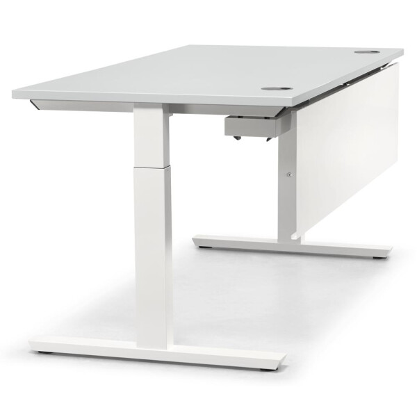 Schreibtisch T-Fuß MULTI M, Lichtgrau/Weiß RAL 9016, Rechteck, B1600 x T800 x H650-850
