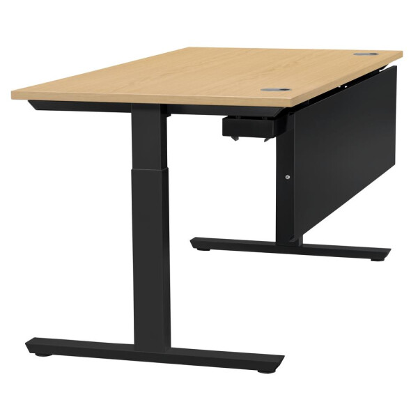 Schreibtisch T-Fuß MULTI M, Buchedekor/Schwarz RAL 9005, Quadrat, B800 x T800 x H650-850