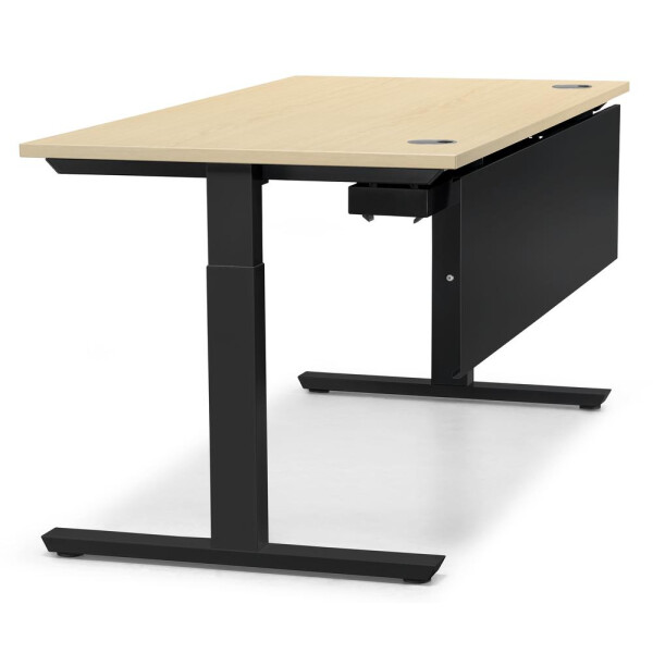 Schreibtisch T-Fuß MULTI M, Ahorndekor/Schwarz RAL 9005, Quadrat, B800 x T800 x H650-850