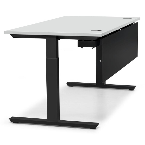 Schreibtisch T-Fuß MULTI M, Lichtgrau/Schwarz RAL 9005, Rechteck, B1200 x T800 x H650-850
