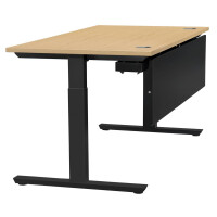 Schreibtisch T-Fuß MULTI M, Buchedekor/Schwarz RAL 9005, Rechteck, B1600 x T800 x H650-850