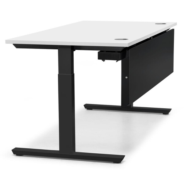 Schreibtisch T-Fuß MULTI M, Weiß/Schwarz RAL 9005, Rechteck, B1600 x T800 x H650-850