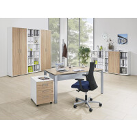 Schreibtisch 4-Fuß Basic EVO, Wildeiche/Alusilber RAL 9006, Rechteck, B1600 x T800 x H730