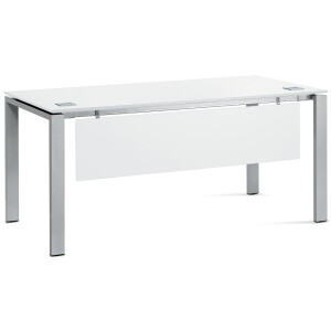 Schreibtisch 4-Fuß Basic EVO, Weiß/Alusilber RAL 9006, Rechteck, B1600 x T800 x H730