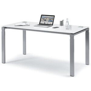 Schreibtisch 4-Fuß Basic EVO, Weiß/Alusilber RAL 9006, Rechteck, B2000 x T800 x H730