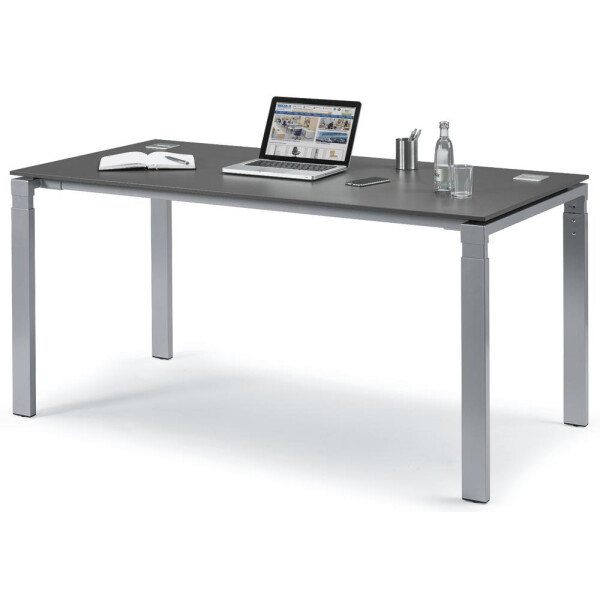 Schreibtisch 4-Fuß Comfort EVO, Anthrazit/Alusilber RAL 9006, Rechteck, B1800 x T800 x H730-855
