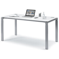 Schreibtisch 4-Fuß Comfort EVO, Weiß/Alusilber RAL 9006, Rechteck, B1600 x T800 x H730-855